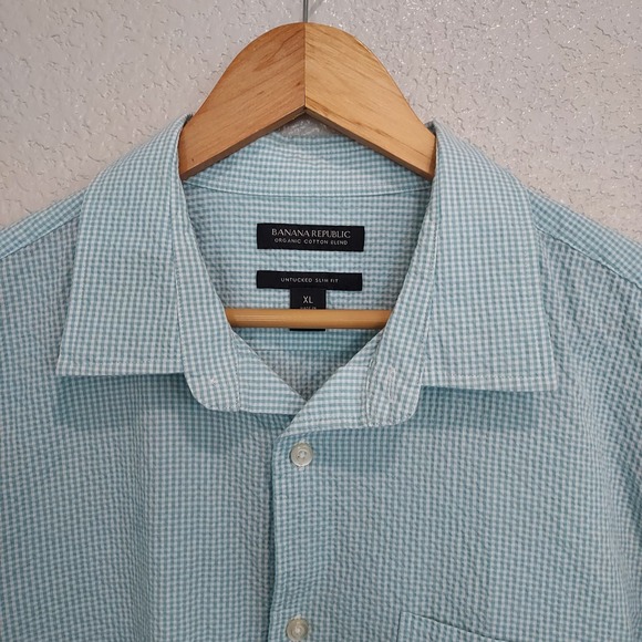 Banana Republic Mint Green Plaid Long Sleeve Button Up Size XL - Picture 3 of 10
